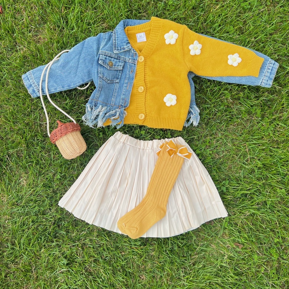 5pc girls Yellow Floral Cardigan and Denim Jacket Set (bundle deal)